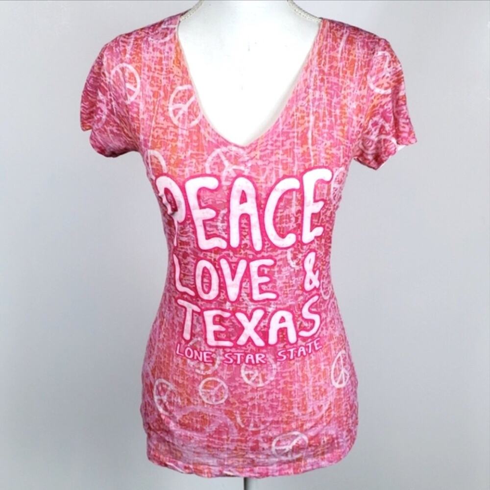 Peace Love & Texas Pink Burnout T-shirt Juniors medium